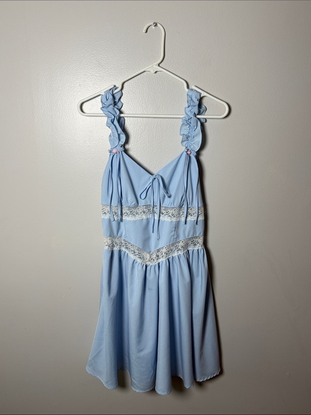 Shein Light Blue Lace-Trim Dress Size Large